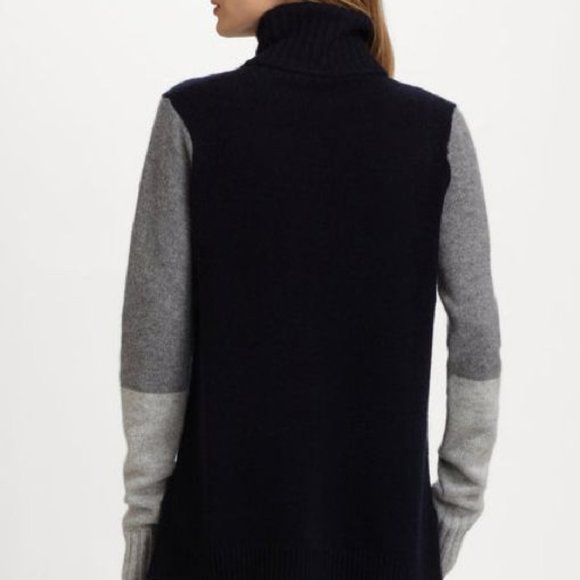 VINCE WOOL CASHMERE TURTLENECK SWEATER NAVY COLORBLOCK  XS - Picture 2 of 7